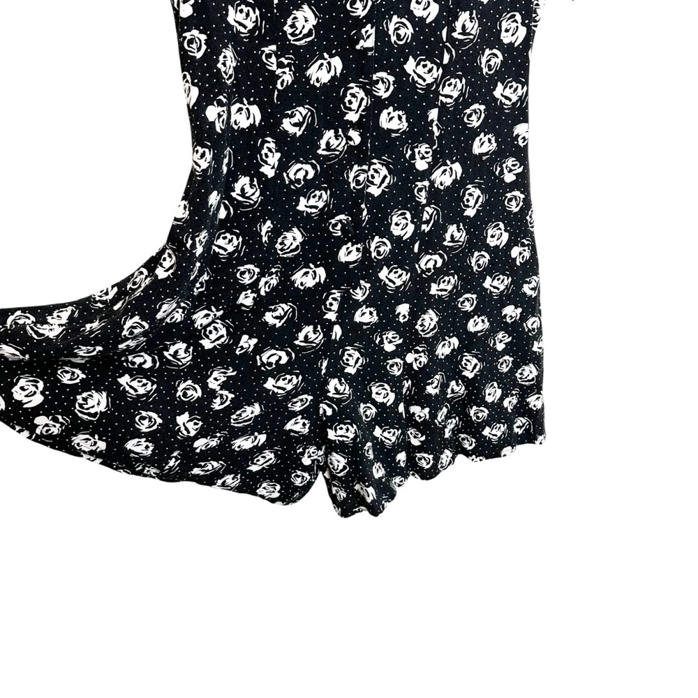 Vintage 90s Express Black & Whit Rose Floral Print Romper Playsuit Size Medium - Picture 3 of 8
